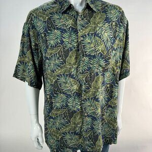 Pierre Cardin Vintage Blue Green Palms Hawaiian Styled Shirt  Size Large  Rayon